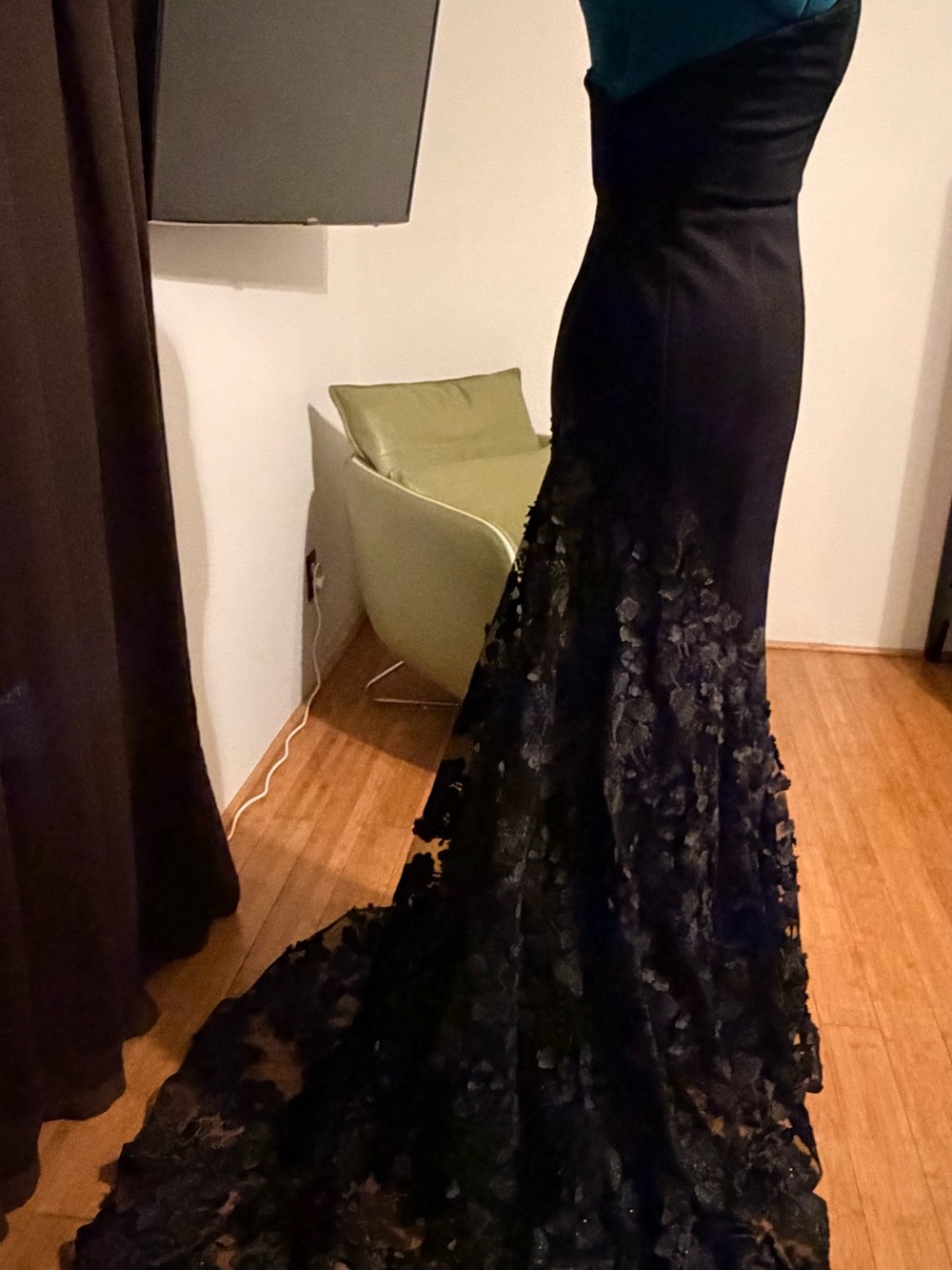 Mac Duggal Black Strapless Lace Mermaid Gown